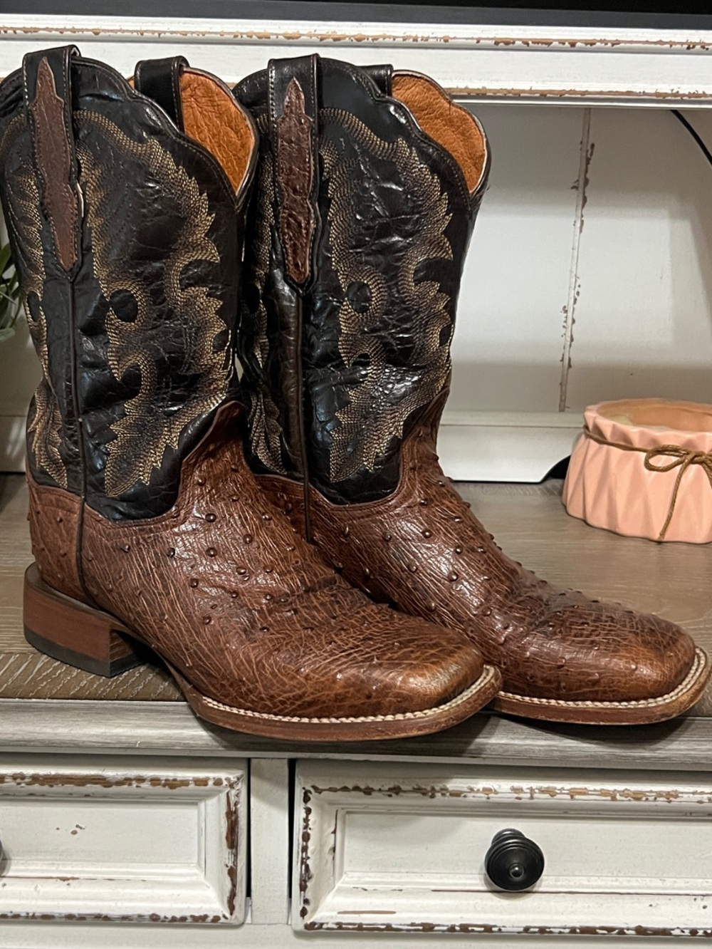 Dan Post Genuine Ostrich/Leather Western Boots